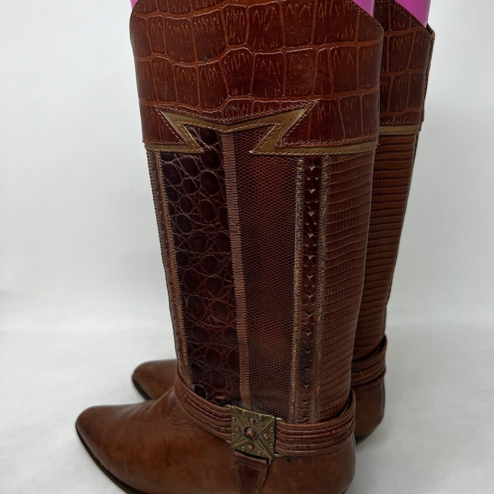 Circle S LTD Women's Western Cowboy Brown Leather Iguana Boots Size 6 M - Picture 8 of 12